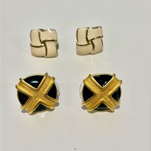 Real Vintage!! Gold and Black Earrings Set and gold and white clip on set